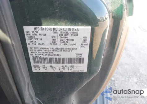 1999 Ford F-350 из США, поврежденный, VIN 0FTWX32F3XED93336